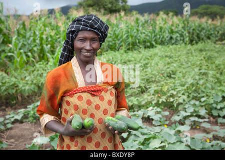 La sig.ra Khabitu alleato Mkude è un vegetale agricoltore di Iringa, Tanzania Africa Orientale. Foto Stock