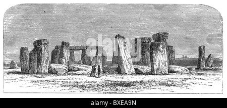 Stonehenge come è apparso nel XIX secolo; Bianco e Nero illustrazione; Foto Stock