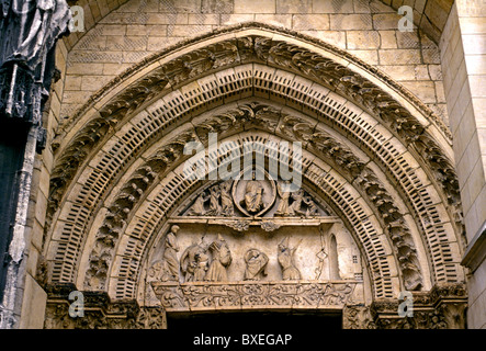 Timpano e la Cattedrale di Notre Dame, architettura Gotica Francese, architettura gotica, città di Rouen, Alta Normandia, Francia, Europa Foto Stock