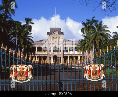 Iolani Palace, South King Street, Honolulu, Oahu, Hawaii, Stati Uniti d'America Foto Stock