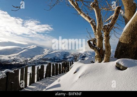 Una scena invernale nel Galles del Nord Foto Stock