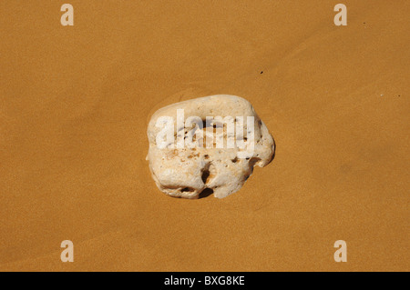 Un sasso, o ciottolo in rosso dorato della sabbia sulla riva. Foto Stock