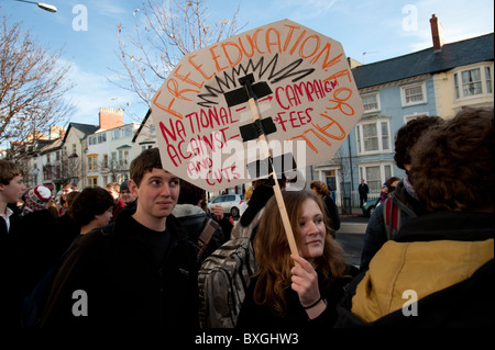 Università, college e la scuola gli studenti che protestavano contro i governi tagli al finanziamento dell'istruzione superiore Aberystwyth Wales UK Foto Stock