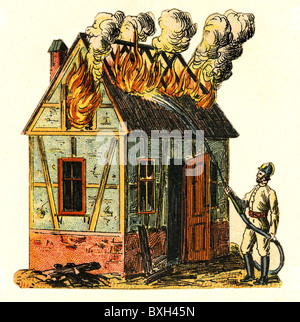 Fuoco, incendi, incendio di appartamenti, estinzione incendi, Germania, circa 1870, diritti aggiuntivi-clearences-non disponibili Foto Stock