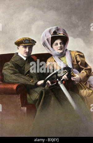 Trasporto / trasporto, auto, conducente, coppia al volante, Germania, 1910, diritti aggiuntivi-clearences-non disponibile Foto Stock