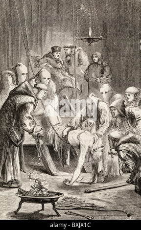 Prigionieri torturati durante l'inquisizione spagnola. Foto Stock