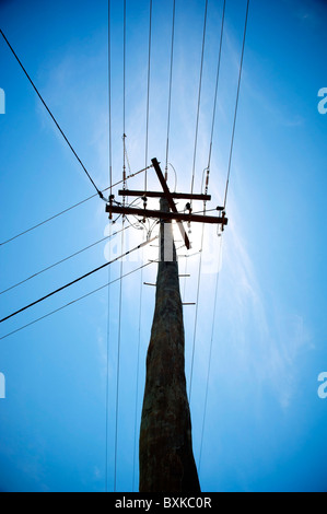 Cerca fino a un adattatore Powerline con il sole luminoso direttamente dietro Foto Stock