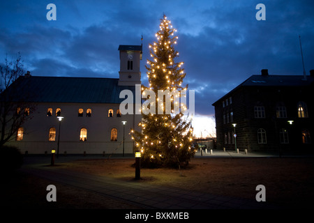 Dómkirkjan í Reykjavík Austurvöllur square Austurvollur nel cuore di Reykjavík, Islanda. Foto:Jeff Gilbert Foto Stock