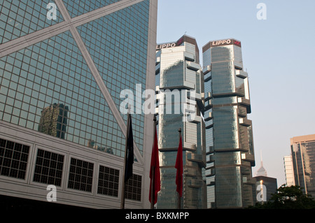 La Bank of China e il Lippo Center, Isola di Hong Kong, Cina Foto Stock