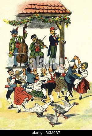 Tradizione / folklore, Germania, fiera parrocchiale, band playing, gente che balla, illustrazione, circa 1905, Additional-Rights-Clearences-non disponibile Foto Stock