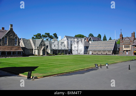 Edifici storici intorno a un quadrangolo Cristo's College, Rolleston Ave, Christchurch, Canterbury, Isola del Sud, Nuova Zelanda Foto Stock