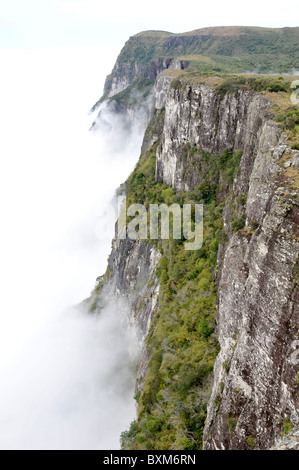 Nuvole sweep nel Canyon Fortaleza nelle prime ore del mattino, Cambara do Sul Rio Grande do Sul - Brasile Foto Stock