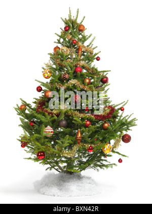 Albero di Natale decorato isolati su sfondo bianco Foto Stock