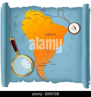 Sud America mappa su un rotolo Foto Stock