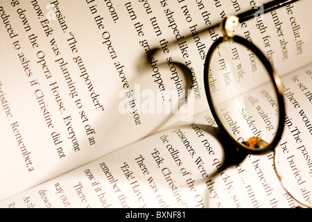 Immagine di bicchieri giacente su un libro Foto Stock