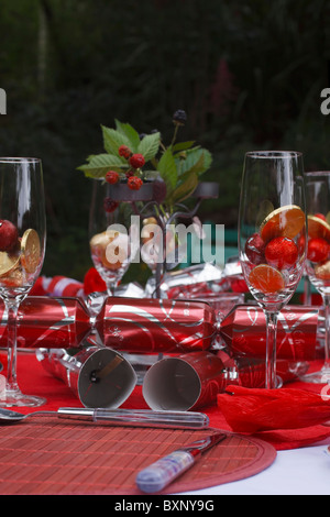 Tabella insieme all'aperto per la stagione estiva il pranzo di Natale. Sud Africa. Foto Stock