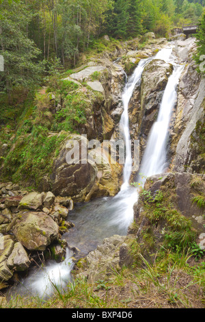 Paesaggio verticale di Lolaia cascata in Retezat National Park, Romania. Foto Stock