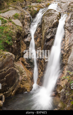 Paesaggio verticale di Lolaia cascata in Retezat National Park, Romania. Foto Stock