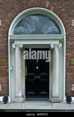 Georgiano stile architettonico della porta anteriore e la porta in Merrion Square, il centro della città di Dublino, Irlanda Foto Stock