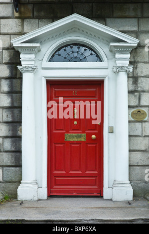 Georgiano stile architettonico della porta anteriore e la porta in Merrion Square, il centro della città di Dublino, Irlanda Foto Stock