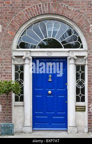 Architettura georgiana porta anteriore e porta in Merrion Square, il centro della città di Dublino, Irlanda Foto Stock