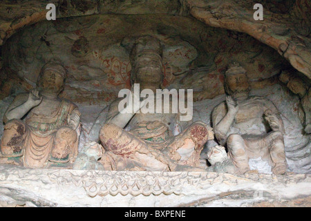 Grotta 7 prima grotta 471 - 494 494 AD Yungang Grotto, Cloud Ridge Grotta, buddista sculture in pietra, Northern Wei periodo, di Datong, Cina Foto Stock