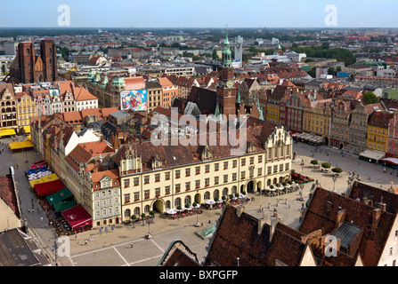 Vista della piazza del mercato, Wroclaw, Polonia Foto Stock