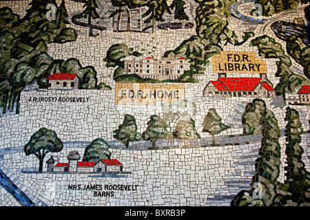 Mappa di mosaico nel centro di Wallace lobby, FDR Presidential Library, Hyde Park, New York Foto Stock