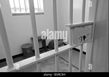 Nelson Mandela la cella del carcere di Robben Island, Cape Town, Sud Africa Foto Stock