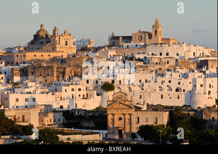 Il centro storico di Ostuni a sunrise, Puglia, Italia Foto Stock
