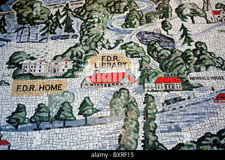 Mappa di mosaico nel centro di Wallace lobby, FDR Presidential Library, Hyde Park, New York Foto Stock