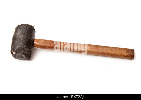 Mazzuolo in gomma o un martello isolato su un bianco di sfondo per studio. Foto Stock