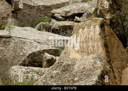 Incisioni rupestri preistoriche e incisioni rupestri in Gobustan regione di azerbaijani Foto Stock