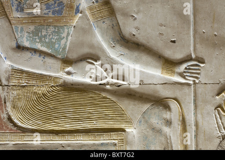 Chiusura del lavoro di soccorso da santuario entro il tempio di Seti I a Abydos, antica Abdju, Valle del Nilo in Egitto Foto Stock