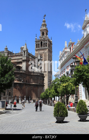 Spagna, Siviglia, la torre Giralda e la Cattedrale Foto Stock