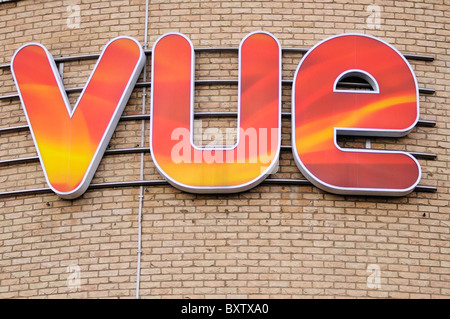 VUE cinema segno logo, Cambridge Inghilterra, Regno Unito Foto Stock