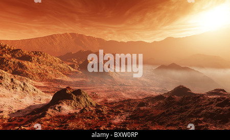 Il marziano sun imposta sulle alte pareti del cratere Mojave. Foto Stock