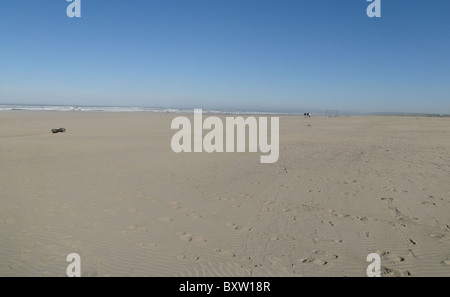 Panorama, lunga spiaggia di sabbia con cielo blu Oregon Coast, Oceano Pacifico Foto Stock