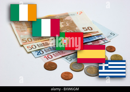 Crisi monetaria del EUR atteso il collasso della moneta unica immagine simbolo per la morte dell'Euro Foto Stock