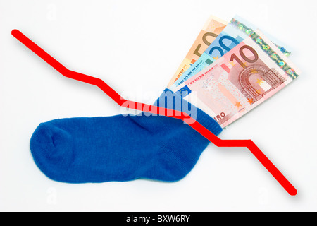 Crisi monetaria del EUR atteso il collasso della moneta unica immagine simbolo per la morte dell' euro ha perso di un risparmio di denaro Foto Stock