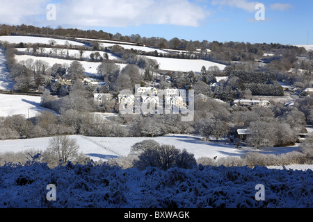 Winter scene of the outskirts of Horrabridge in Devon UK. Foto Stock