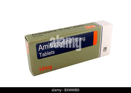 Una scatola di 10mg amitriptilina compresse Foto Stock