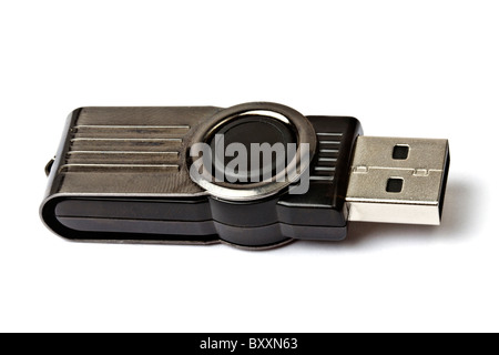 Un nero memory stick USB isolato su sfondo bianco Foto Stock