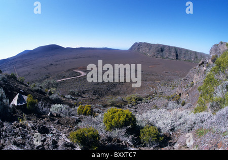 Plaine des Sables (sabbie plain) sulla strada per il Piton de la Fournaise vulcano, la Reunion Island (Francia), l'Oceano Indiano Foto Stock