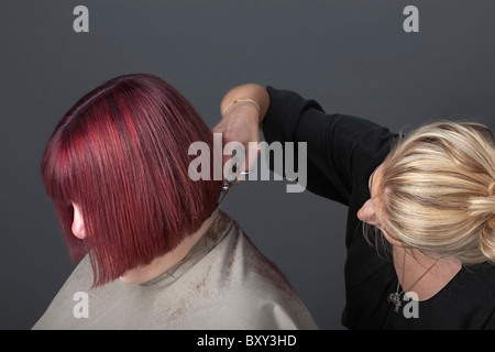 Parrucchiere professionale del cliente di taglio dei capelli Foto Stock