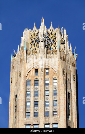 Il General Electric Building a 570 Lexington Avenue, una torre gotica con architettura Art Deco decorazione di New York Foto Stock