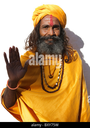 Ritratto di un Indù uomo santo, vestire abiti tradizionali, India Foto Stock