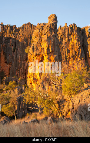 Tramonto sul calcare bastioni di Windjana Gorge, Derby, Kimberley, Australia occidentale Foto Stock