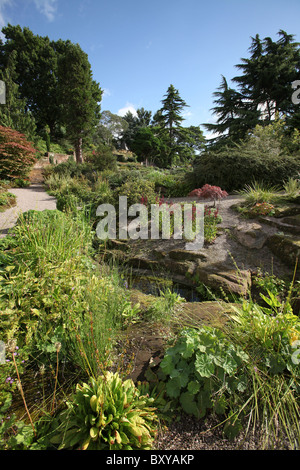 Ness Botanic Gardens, Inghilterra. Vista estiva dei Giardini Botanici di Ness Rock Garden. Foto Stock