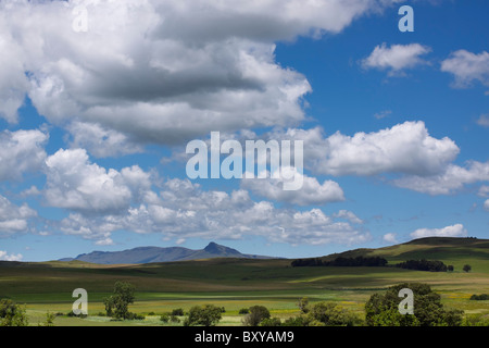 Prati e montagne distanti sotto un grande cielo in Fort Nottingham regione delle Midlands, KwaZulu Natal, Sud Africa. Foto Stock